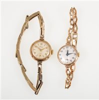 Lot 324 - Two wrist watches, a lady's Avia, cream baton dial with even arabics and subsidiary seconds dial in a 9 carat yellow gold case with expanding 9ct on silver bracelet