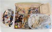 Lot 355 - A collection of costume jewellery, Christian Dior floral brooch on satin pad and box marked bijoux Christian Dior, simulated pearls