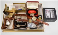 Lot 331 - A collection of vintage wrist watches and badges, the gold-plated and steel watches by Bernex, Bifora, Daichi, Rone, Smiths, Lucerne, etc