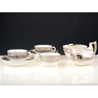 Lot 21 - Staffordshire silver lustred part tea service, circa 1820, silver resist banding with floral motifs.