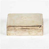 Lot 194 - Silver cigarette box, marks rubbed, probably Birmingham 1923, engine-turned decoration with engraved monogram, cedar wood lined, width 13cm.