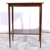 Lot 504 - Edwardian inlaid mahogany occasional table, satinwood banding and stringing, with an under-tier, width 56cm; and a nest of three occasional tables, (5).