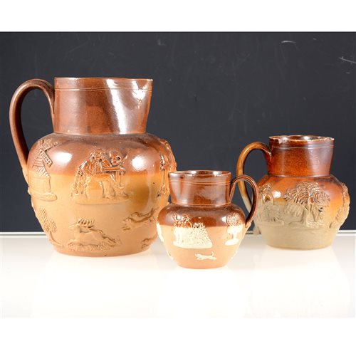Lot 15 - Three Staffordshire salt glaze stoneware jugs (3).