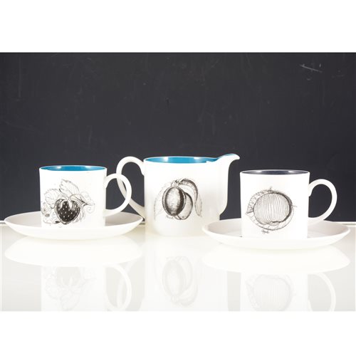 Lot 11 - A Susie Cooper "Black Fruit" eight person coffee set.