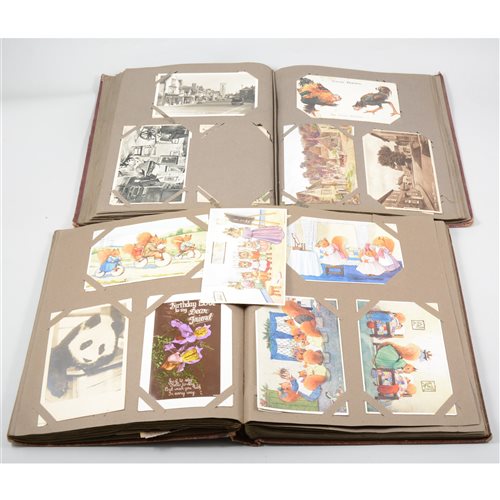 Lot 98 - Four albums of early 20th Century and later postcards, greetings cards, cigarette cards, etc.
