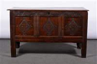 Lot 354A - Joined oak coffer, basically late 17th century