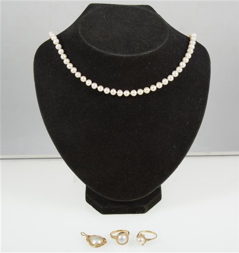 Lot 311 - A collection of cultured pearl jewellery, one hundred and twenty-three 6mm cultured pearls knotted into a rope necklace 80cm long