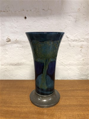 Lot 529 - William Moorcroft for Liberty & Co, Moonlit Blue, a flared vase with Tudric pewter base.