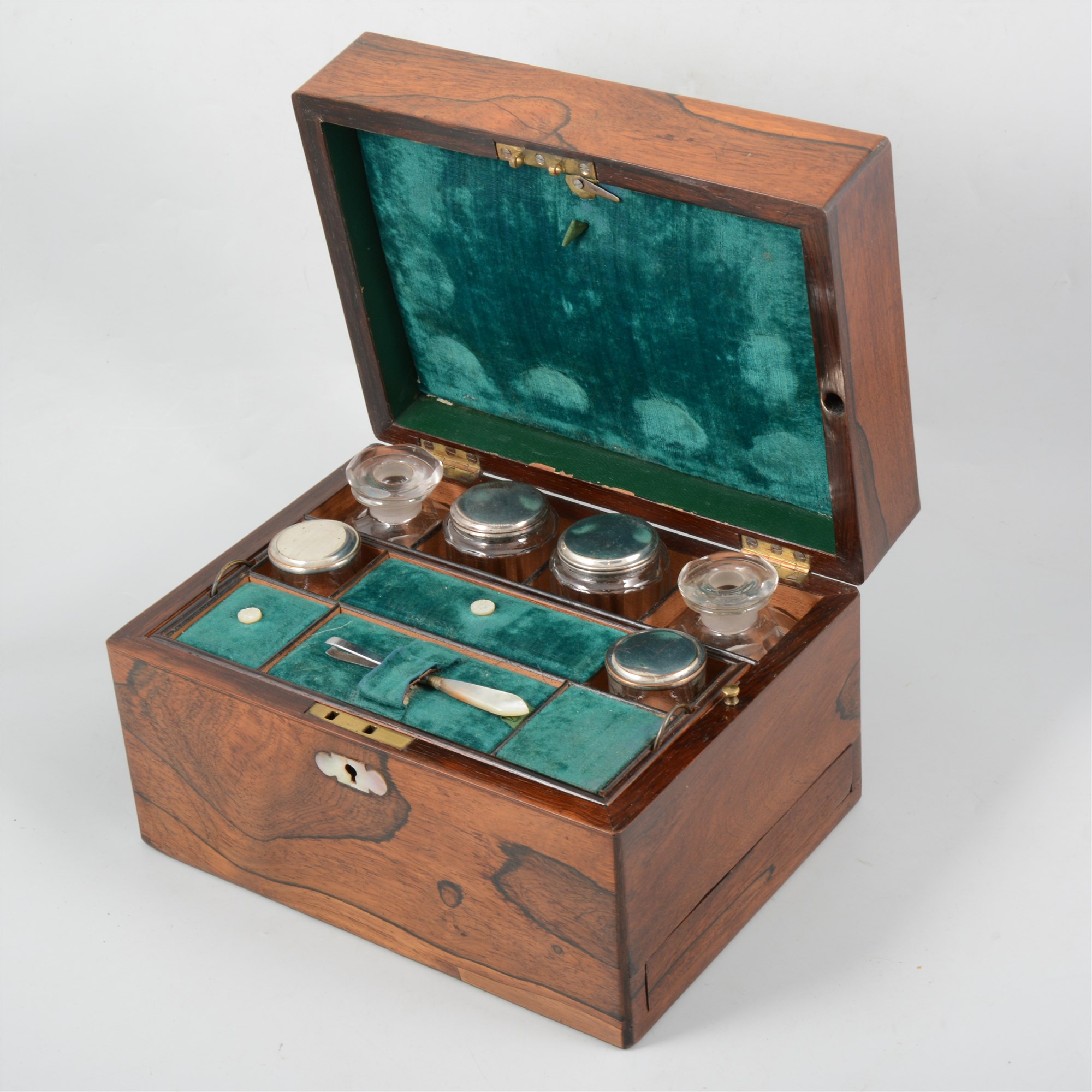 Lot 66 A lady's rosewood fitted travelling box.