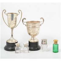 Lot 202 - Two silver trophies - pigeon racing related, "Garibaldi Homing Society", hallmarked Birmingham 1937, 10cm and the "1936 Lerwick" cup, Birmingham 1933