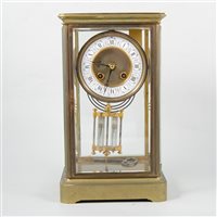 Lot 89 - French brass four glass mantel clock, Japy Freres movement striking on a gong, circa 1900