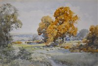 Lot 420 - Henry Sylvester Stannard, Autumn landscape, and an old stone bridge, two watercolours.