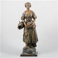 Lot 172 - A patinated spelter sculpture after Greuze's 'La Cruche Cassee', by AJ Scotte.