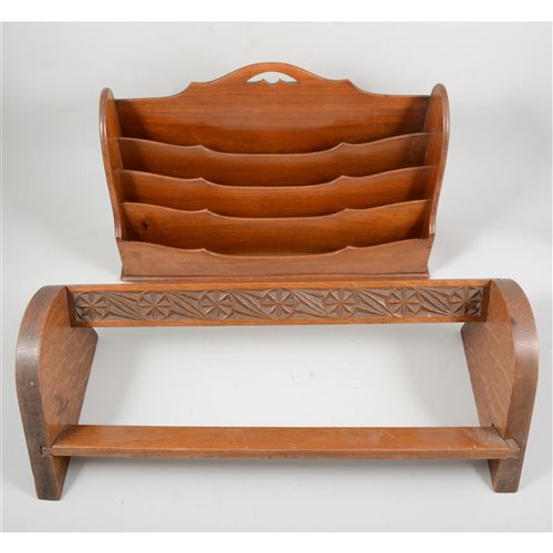 Lot 84 - A mahogany correspondence rack, and a carved oak book rack (2)