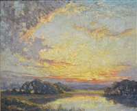 Lot 416 - E Foster, A Summers Evening, oil on board, signed dated 1946; and a H Gill watercolour.
