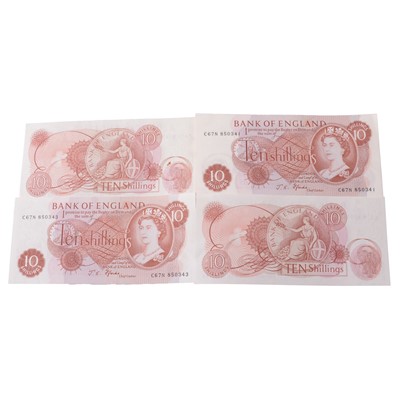 Lot 286 - Twenty 10 shillings bank notes, J S Fforde (Chief Cashier).