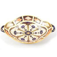 Lot 49 - Royal Crown Derby Old Imari pattern dessert dish with two handles, 'Derby 1924', 28cm wide .