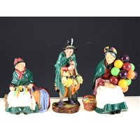 Lot 2 - Three Royal Doulton figures, Balloon Seller HN1315, Silks and Ribbons HN2017 and The Mask Seller HN2103, (3).