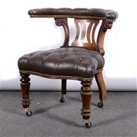Lot 438 - Victorian mahogany framed club chair, with buttoned leather.