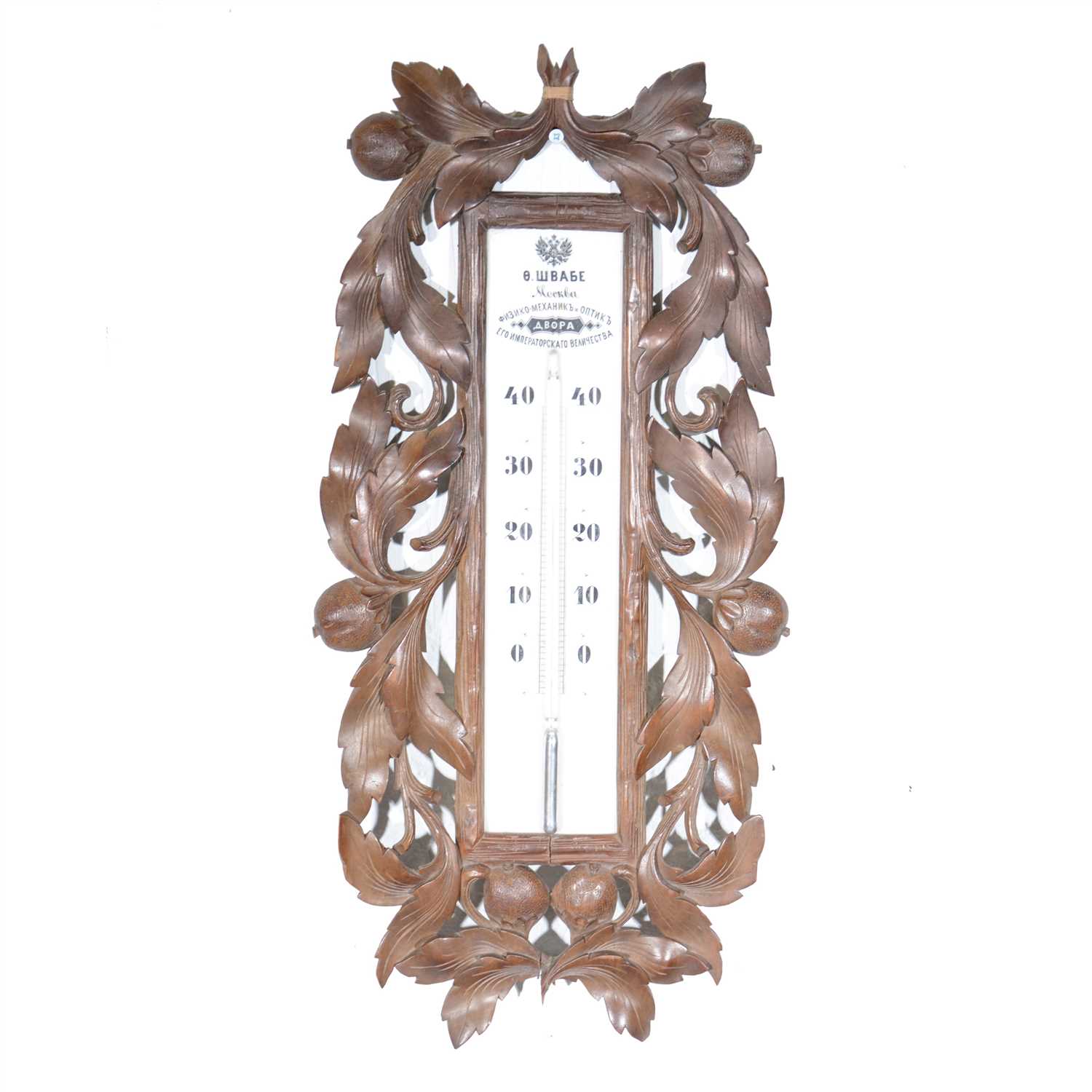 Lot 324 - Russian carved wood mercury wall thermometer, V Shwab, Moscow, circa 1900