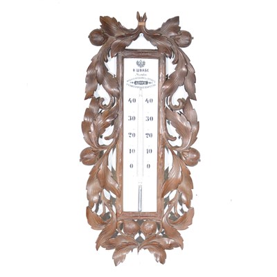 Lot 324 - Russian carved wood mercury wall thermometer, V Shwab, Moscow, circa 1900
