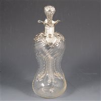 Lot 362 - Victorian fluted glass glug decanter by James Deakin & Sons, silver mounted