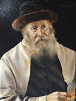 Lot 398 - Otto Eichinger, Portriat of a Rabbi with Scroll, oil on board