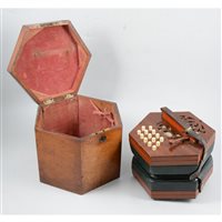 Lot 173 - Victorian concertina, T. Crocer, 483 Oxford Street, in a mahogany case.