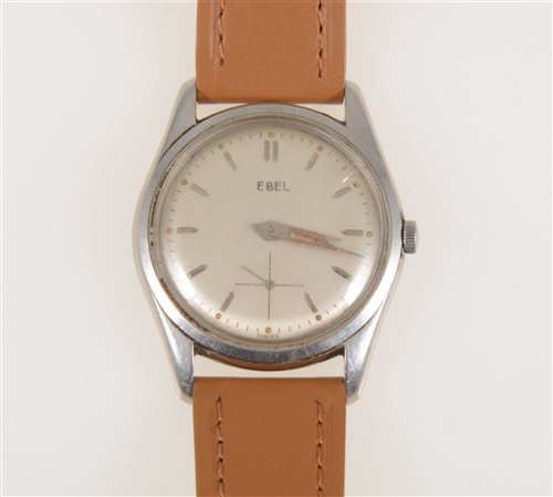 Lot 318 - Ebel - a gentleman's stainless steel wrist watch, 28mm circular silvered baton dial with subsidiary seconds dial in a stainless steel case numbered 9106901 432, strap model