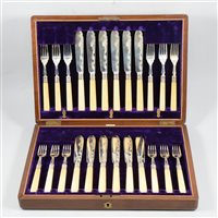 Lot 361 - Set of silver fish knives and forks by Allen & Darwin, in wooden case.