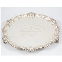 Lot 369 - A silver tray by Hawksworth, Eyre & Co Ltd,  London 1896.