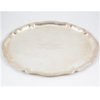 Lot 366 - A Continental silver oval tray, 830 standard