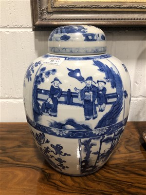 Lot 59 - Near pair of Chinese blue and white jars and covers, bearing Kangxi six character marks