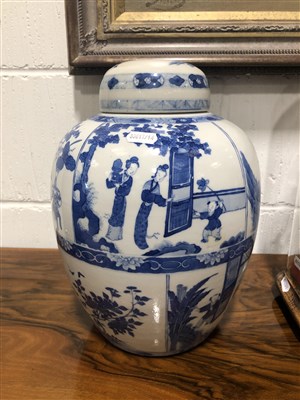 Lot 59 - Near pair of Chinese blue and white jars and covers, bearing Kangxi six character marks