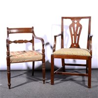 Lot 487 - George III mahogany elbow chair and another oak.