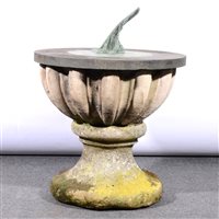 Lot 473 - Victorian sundial, within a circular slate surrround on a stone fluted campana stand, diameter 54cm.