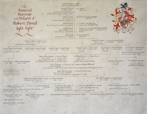 Lot 414 - The Armorial Bearing and Pedigree of Robert David Lyle Lyle, handwritten genealogical tree.