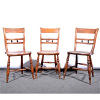 Lot 519 - Set of six Victorian beech bar back kitchen chairs.