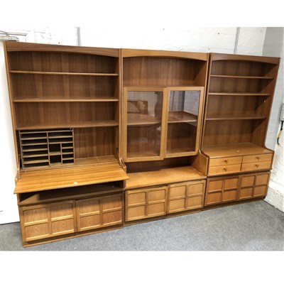 Lot 369 - A teak three section wall unit by G-Plan