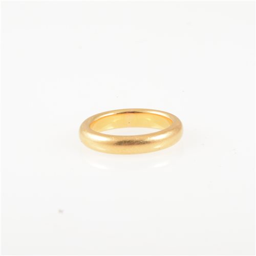 Lot 212 - A 22 carat yellow gold wedding band, 4.3mm wide D shape with a plain polished finish, ring size Q, approximate weight 10.8gms.