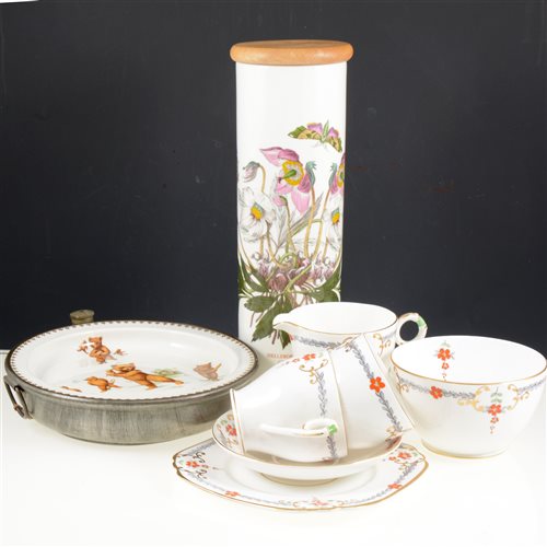 Lot 35 - Three trays of ceramics, a Wellington bone china floral tea service, an "English Prince of Wales" baby warming dish