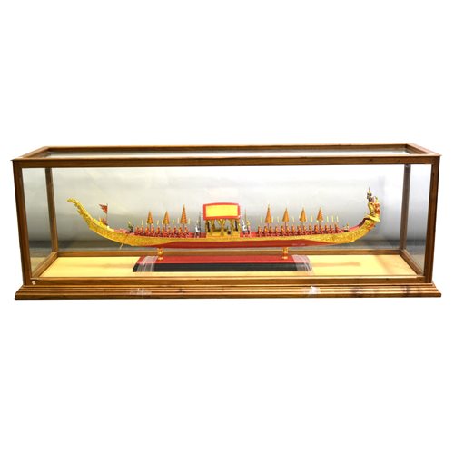 Lot 197 - Scale model, Royal Barge of Thailand, in hardwood framed display case.