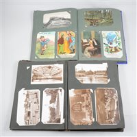 Lot 140 - Three albums of early 20th Century and later postcards in a fibre board suitcase, topographical including Bedford, Rushden, Desborough, The Canal Wolverton, Higham Ferrers,  Lubenham