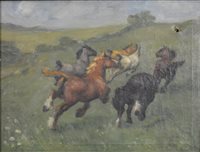 Lot 317 - Follower of Rosa Bonheur, Wild Horses, oil on canvas.