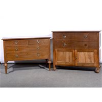 Lot 401 - Edwardian stained wood chest of drawers, and a compactum chest.