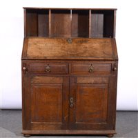 Lot 435 - Victorian ‘country made’ oak bureau bookcase.