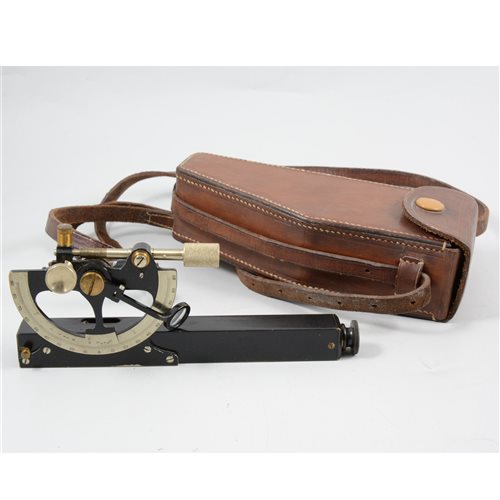 Lot 89 - A portable hand held inclinometer, E R Watts & Son, London, No. 22735, 20cm, in a leather holster.