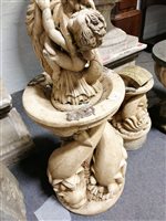 Lot 474 - Composition two tier garden fountain, produced by Henri Studio, USA, Gothic Dolphin design