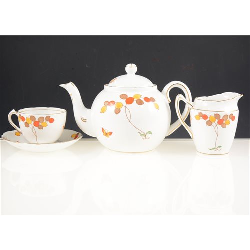 Lot 41 - Diamond China Limited teaset, decorated with coloured leaves.