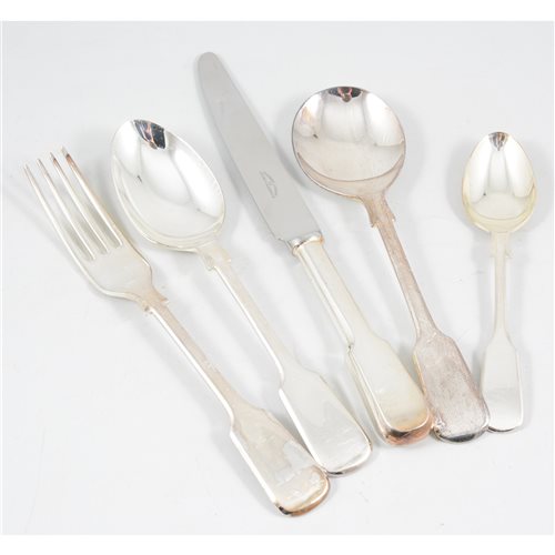 Lot 126 - A matched canteen of electroplated Fiddle pattern cutlery, retailed by Harrods.
